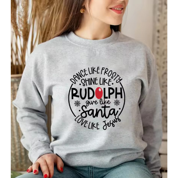 Gray Like Frosty Shine Like Rudolph Slogan Pullover Sweatshirt Womans Size 4XL - Picture 1 of 6